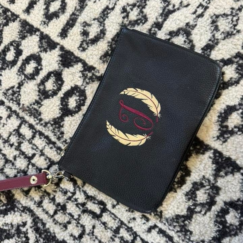 Thirty-One Black Clutch with Gold and Red Accents